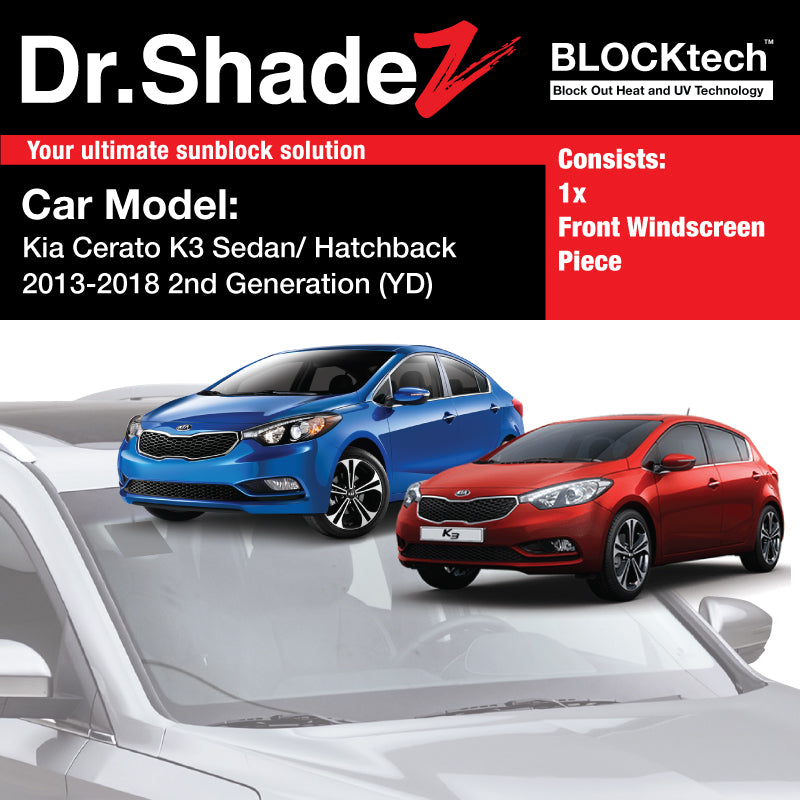 BLOCKtech Premium Front Windscreen Foldable Sunshade for Kia Cerato K3 Sedan Hatchback 2013-2018 2nd Generation (YD) - Dr Shadez singapore korea australia new zealand mexico