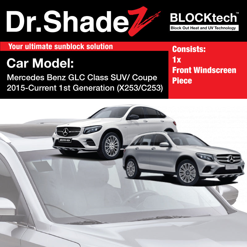 BLOCKtech Premium Front Windscreen Foldable Sunshade for Mercedes Benz GLC Class SUV Coupe 2015-Current 1st Generation (X253 C253) - Dr Shadez Singapore Malaysia Germany Australia 