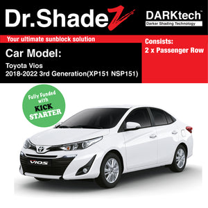 DARKtech Toyota Vios 2018-2022 3rd Generation (XP151 NSP151) Customised Japan Sedan Window Magnetic Sunshades
