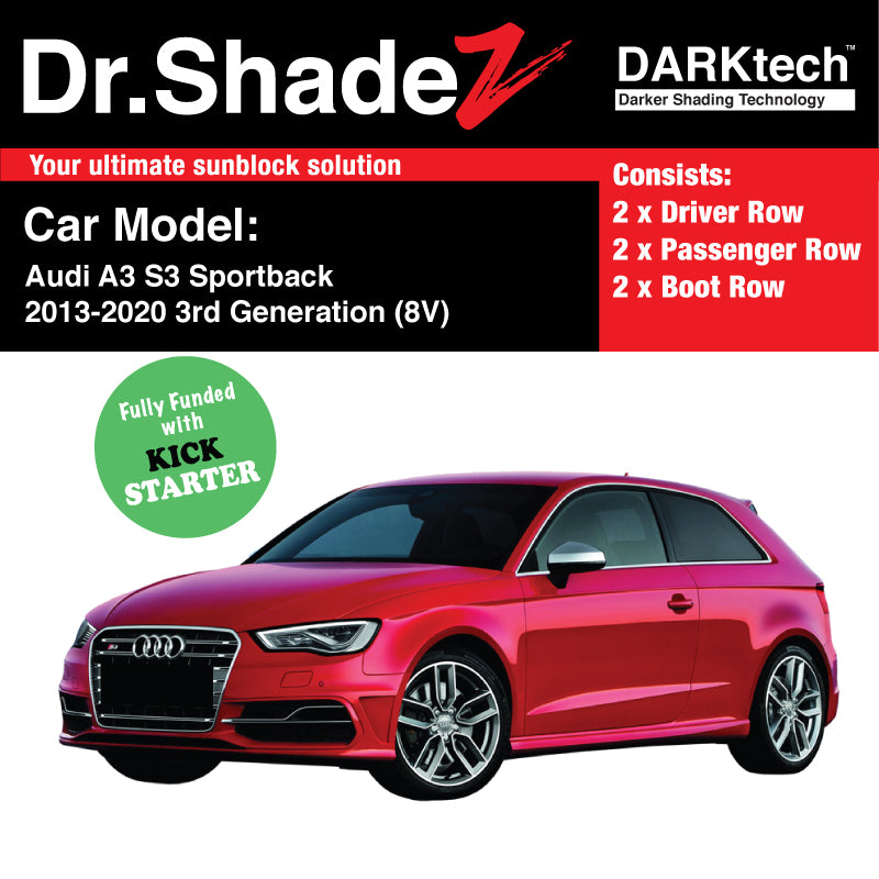 DARKtech Audi A3 S3 Sportback 2013-2020 3rd Generation (8V) Germany Car Customised Magnetic Sunshades