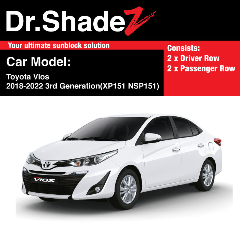 Toyota Vios 2018-2022 3rd Generation Facelift (XP151 NSP151) Japan Sedan Customised Magnetic Sunshades