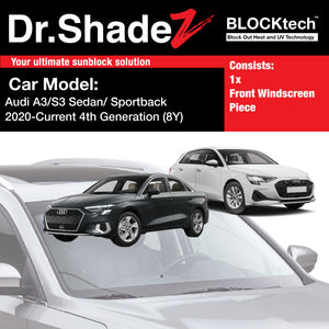 BLOCKtech Premium Front Windscreen Foldable Sunshade for Audi A3 S3 Sedan Sportback 2020-Current 4th Generation (8Y) Germany Sedan