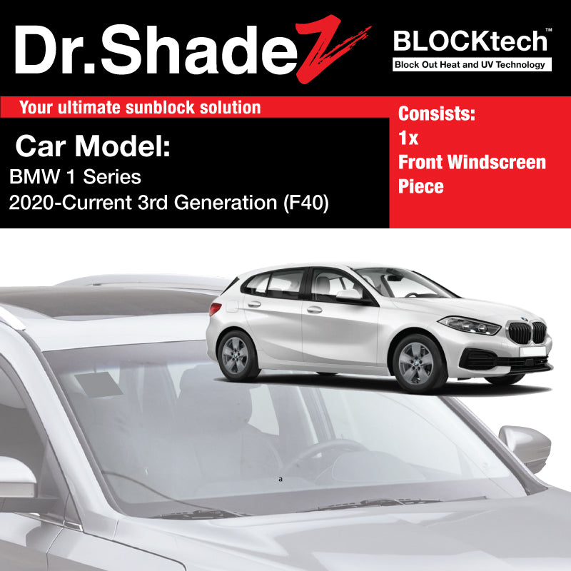 BLOCKtech Premium Front Windscreen Foldable Sunshade for BMW 1 Series 2019-2024 3rd Generation (F40) Germany Hatchback