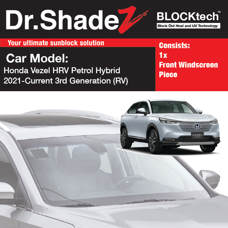 Dr Shadez BLOCKtech Premium Front Windscreen Foldable Sunshade for Honda Vezel HRV Petrol Hybrid 2021-Current (RV) 3rd Generation