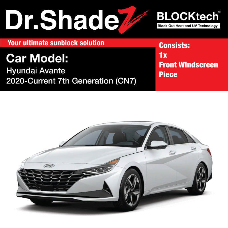 BLOCKtech Custom Car Front Windscreen Foldable Sunshade for Hyundai Avante Elantra 2020-Current 7th Generation (CN7)