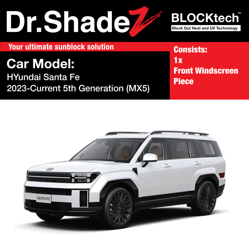 BLOCKtech Premium Front Windscreen Foldable Sunshade for Hyundai Santa Fe 2023-Current 5th Generation (MX5)