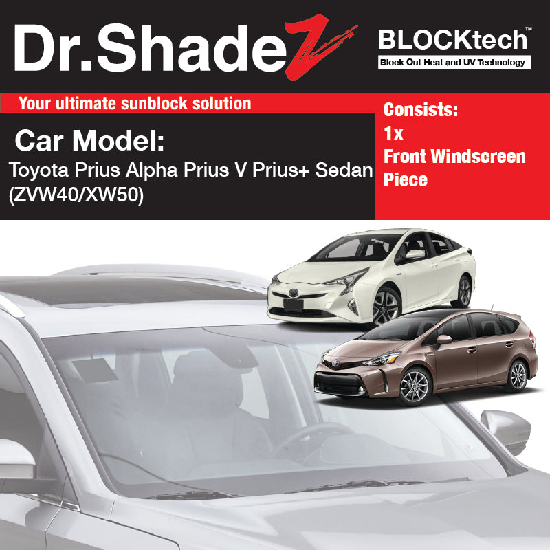 BLOCKtech Premium Front Windscreen Foldable Sunshade for Toyota Prius Alpha Prius Sedan V 2012-Current (ZVW40/XW50)
