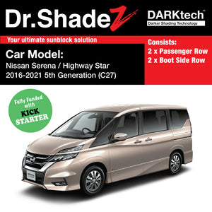 DARKtech Nissan Serena 2016-2022 5th Generation (C27) Japan MPV Customised Car Window Magnetic Sunshades