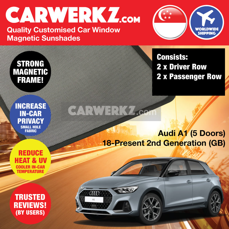 Audi A1 2018-Present (5 Doors) 2nd Generation (GB) Germany Supermini Sportback Hatchback Car Customised Magnetic Sunshades 4 Pieces