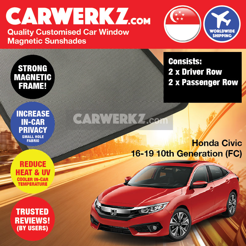 Honda Civic 2015-2020 10th Generation (FC) Japan Sedan Customised Car Window Magnetic Sunshades