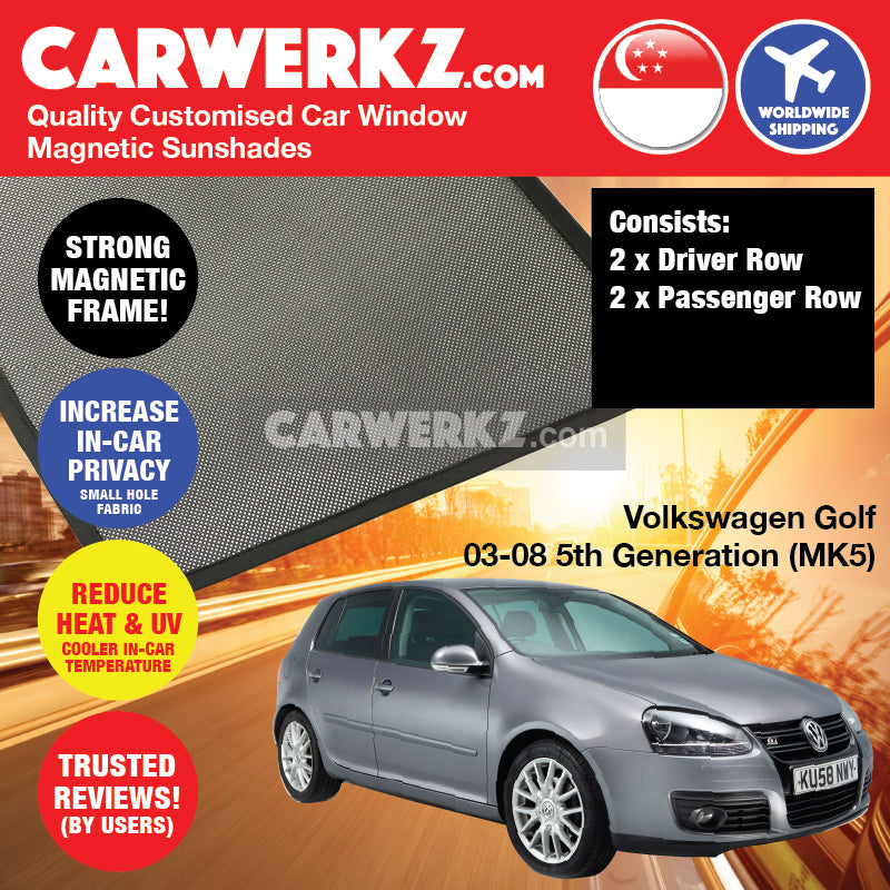 Volkswagen Golf 2003-2008 5th Generation (MK5) Germany Hatchback Customised Car Window Magnetic Sunshades
