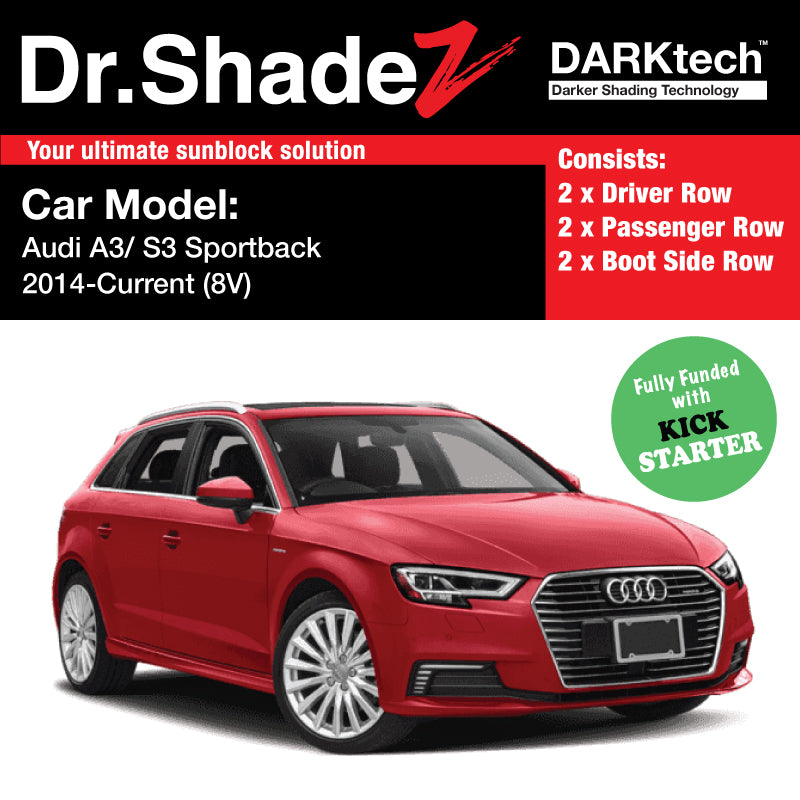 DARKtech Audi A3 S3 Sportback Hatchback 2014-2020 (8V) Germany Car Customised Magnetic Sunshades driver passenger and boot side