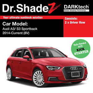 DARKtech Audi A3 S3 Sportback Hatchback 2014-2020 (8V) Germany Car Customised Magnetic Sunshades driver row
