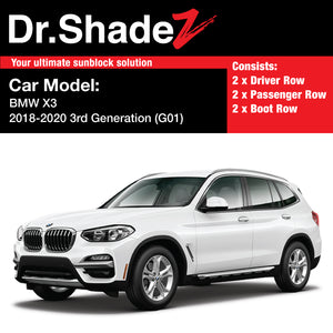 BMW X3 2018-2020 3rd Generation (G01) Customised Germany Luxury Mid size SUV Window Magnetic Sunshades - dr shadez au sg australia singapore germany