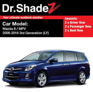 Mazda 8 MPV 2006 2007 2008 2009 2010 2011 2012 2013 2014 2015 2016 3rd Generation (LY) Japan MPV Customised Car Window Magnetic Sunshades 6 Pieces - autobacs singapore drshadesz australia malaysia jp sg my de fr br kr uk in id mc fn in id