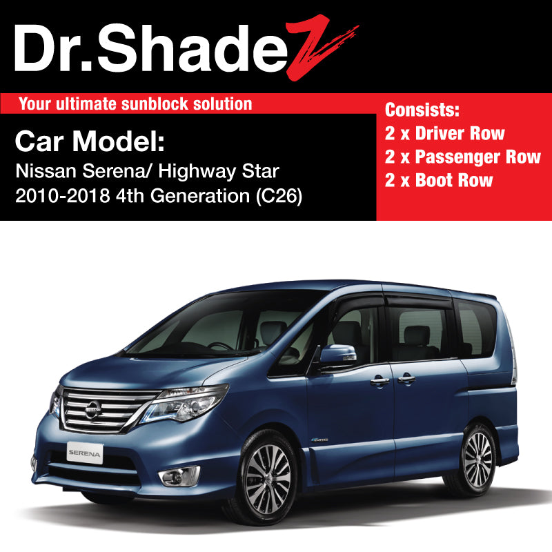 Nissan Serena Highway Star 2010-2018 4th Generation (C26) Customised Japan MPV Window Magnetic Sunshades 6 Pieces - Dr Shadez au jp sg my ph th