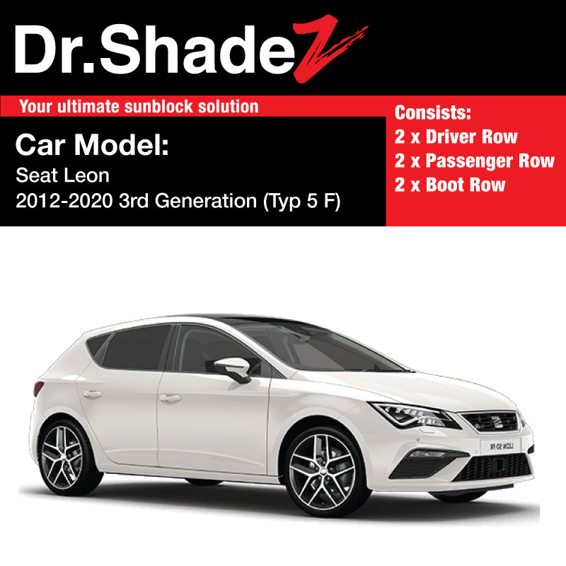 Seat Leon 2012-2020 3rd Generation (MK3 Typ 5F) Spain Hatchback Compact Customised Car Window Magnetic Sunshades - dr shadez australia spain singapore au sg sp