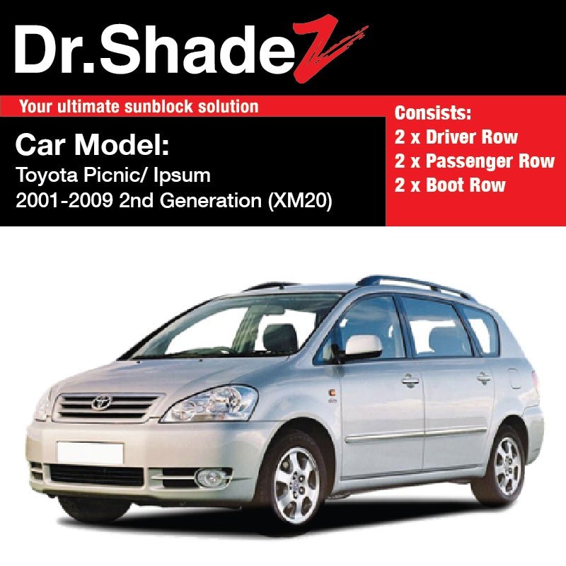 Toyota Picnic Ipsum 2001-2009 2nd Generation (XM20) Japan MPV Customised Car Window Magnetic Sunshades - dr shadez australia au singapore sg side door window fitted magnetic sunshades