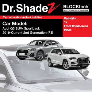 BLOCKtech Premium Front Windscreen Foldable Sunshade for Audi Q3 SUV Sportback 2019-Current 2nd Generation (F3) - Dr Shadez Germany Japan Australia Thailand Singapore