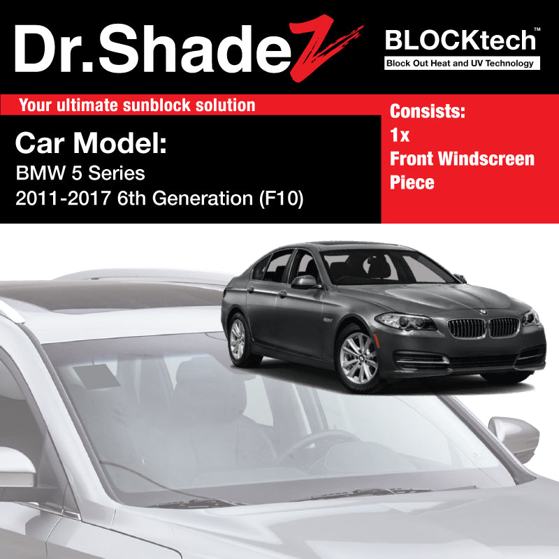 BLOCKtech Premium Front Windscreen Foldable Sunshade for BMW 5 Series 2011 2012 2013 2014 2015 2016 2017 F10 6th Generation