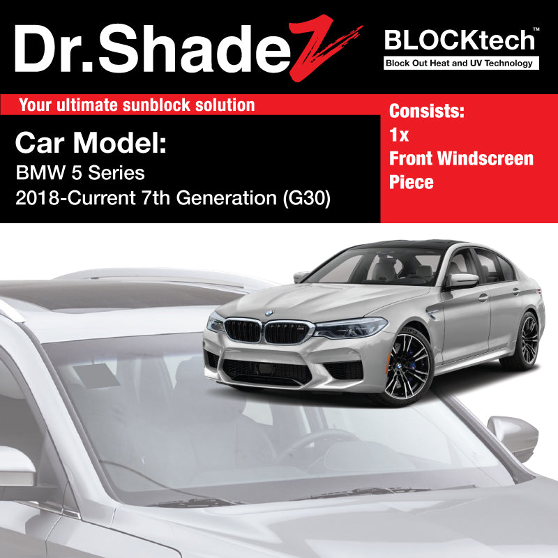 BLOCKtech Premium Front Windscreen Foldable Sunshade for BMW 5 Series G30 Sedan 2018 2019 2020 2021 7th Generation