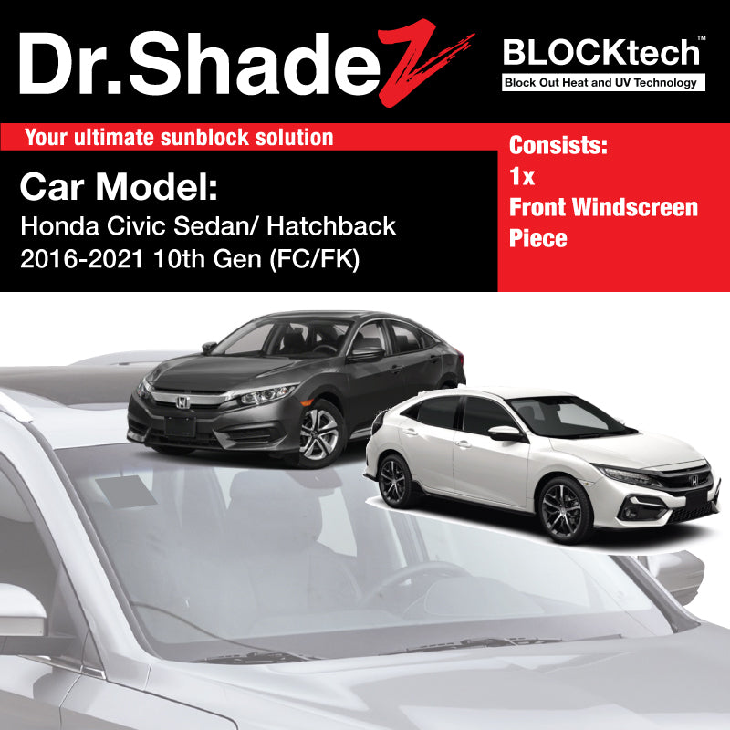 BLOCKtech Premium Front Windscreen Foldable Sunshade for Honda Civic Sedan Hatchback 2015-2021 10th Generation (FC FK) - dr shadez japan singapore sg jp australia au