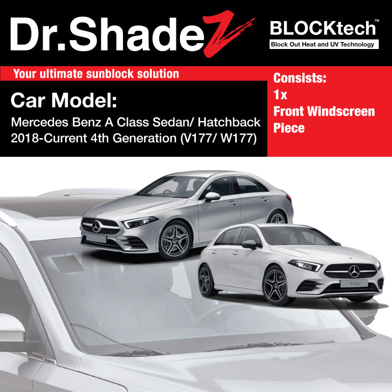 BLOCKtech Premium Front Windscreen Foldable Sunshade for Mercedes Benz A Class Sedan Hatchback 2018-Current 4th Generation (V177 W177) - Dr Shadez Germany Australia Japan Singapore