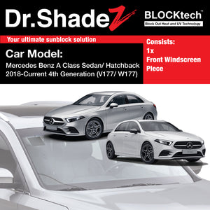 BLOCKtech Premium Front Windscreen Foldable Sunshade for Mercedes Benz A Class Sedan Hatchback 2018-Current 4th Generation (V177 W177) - Dr Shadez Germany Australia Japan Singapore