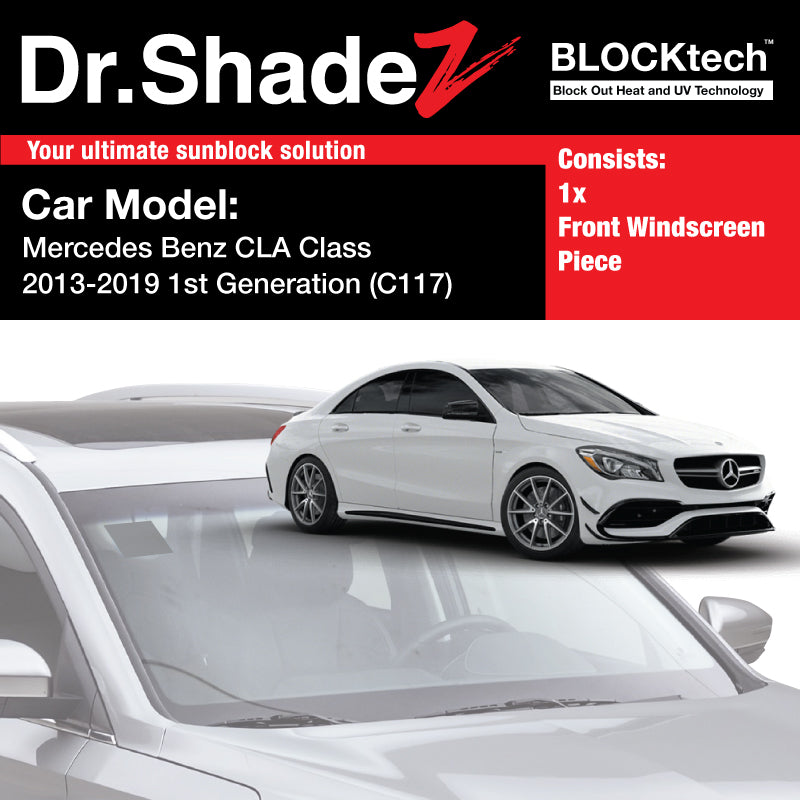 BLOCKtech Premium Front Windscreen Foldable Sunshade for Mercedes Benz CLA Class 2013-2019 1st Generation (C117)