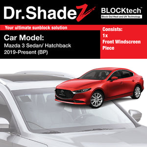 BLOCKtech Premium Front Windscreen Foldable Sunshade for Mazda 3 Sedan 2019-Current 4th Generation (BP)