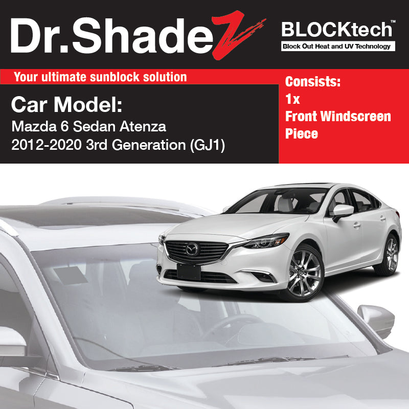 BLOCKtech Premium Front Windscreen Foldable Sunshade for Mazda 6 Sedan Stationwagon 2013-Current 3rd Generation (GJ1)