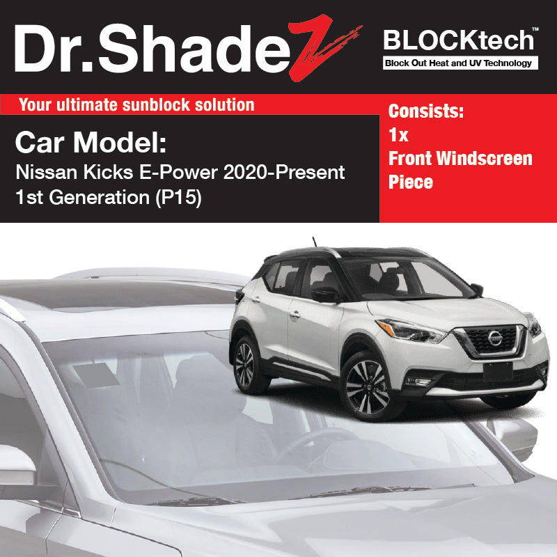 BLOCKtech Premium Front Windscreen Foldable Sunshade for Nissan Kicks 2020-Current 1st Generation (P15)