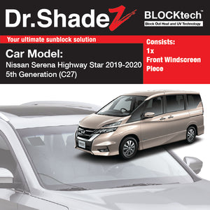 BLOCKtech Premium Front Windscreen Foldable Sunshade for Nissan Serena 2019-Current 5th Generation (C27)