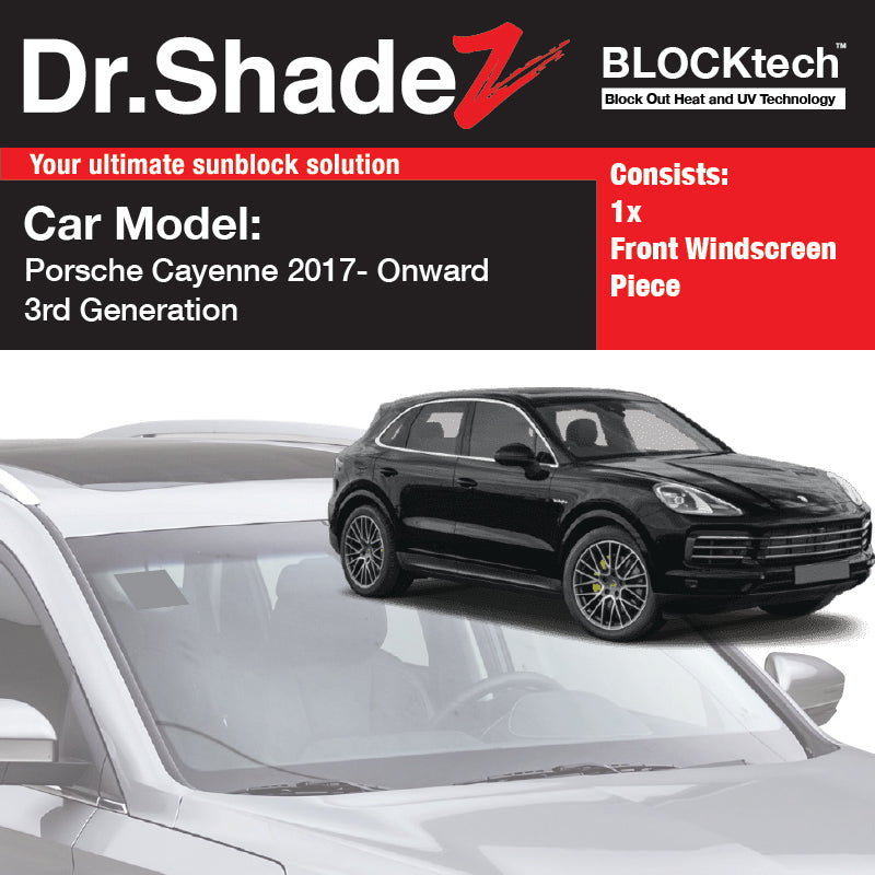 BLOCKtech Premium Front Windscreen Foldable Sunshade for Porsche Cayenne 2017-Current 3rd Generation (9YA/9YB)