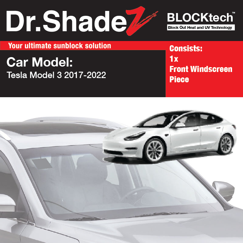 BLOCKtech Premium Front Windscreen Foldable Sunshade for Tesla Model 3 2019-Current 1st Generation