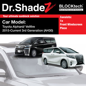 BLOCKtech Premium Front Windscreen Foldable Sunshade for Toyota Alphard Vellfire 2015-Current 3rd Generation (AH30) - Dr Shadez HK JP SG MY IN AU