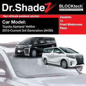 BLOCKtech Premium Front Windscreen Foldable Sunshade for Toyota Alphard Vellfire 2015-Current 3rd Generation (AH30) - Dr Shadez HK JP SG MY IN AU