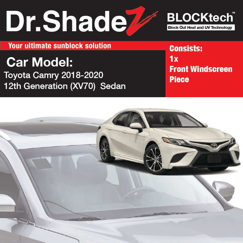 BLOCKtech Premium Front Windscreen Foldable Sunshade for Toyota Camry 2018-Current 12th Generation (XV70)