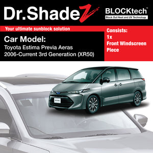 BLOCKtech Premium Front Windscreen Foldable Sunshade for Toyota Estima Previa Aeras 2006-Current 3rd Generation (XR50) - Dr Shadez jp sg my au mx nz
