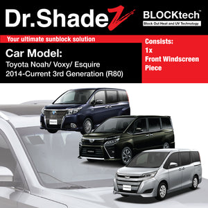 BLOCKtech Premium Front Windscreen Foldable Sunshade for Toyota Noah Voxy Esquire 2014-Current 3rd Generation (R80) - Dr Shadez Japan Singapore jp sg