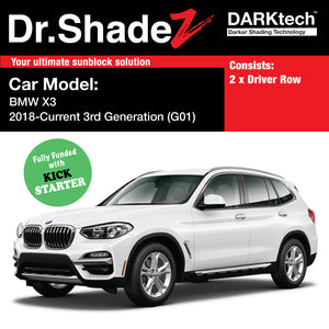 DARKtech BMW X3 2018-Current 3rd Generation (G01) Germany SUV Customised Magnetic Sunshades driver row