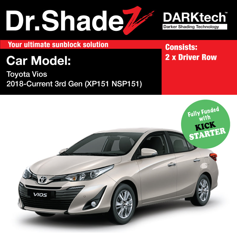DARKtech Toyota Vios 2018-Current 3rd Generation Facelift (XP151 NSP151) Japan Sedan Customised Magnetic Sunshades
